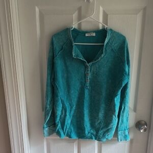 Zenana Outfitters Teal Lightweight Henley Top